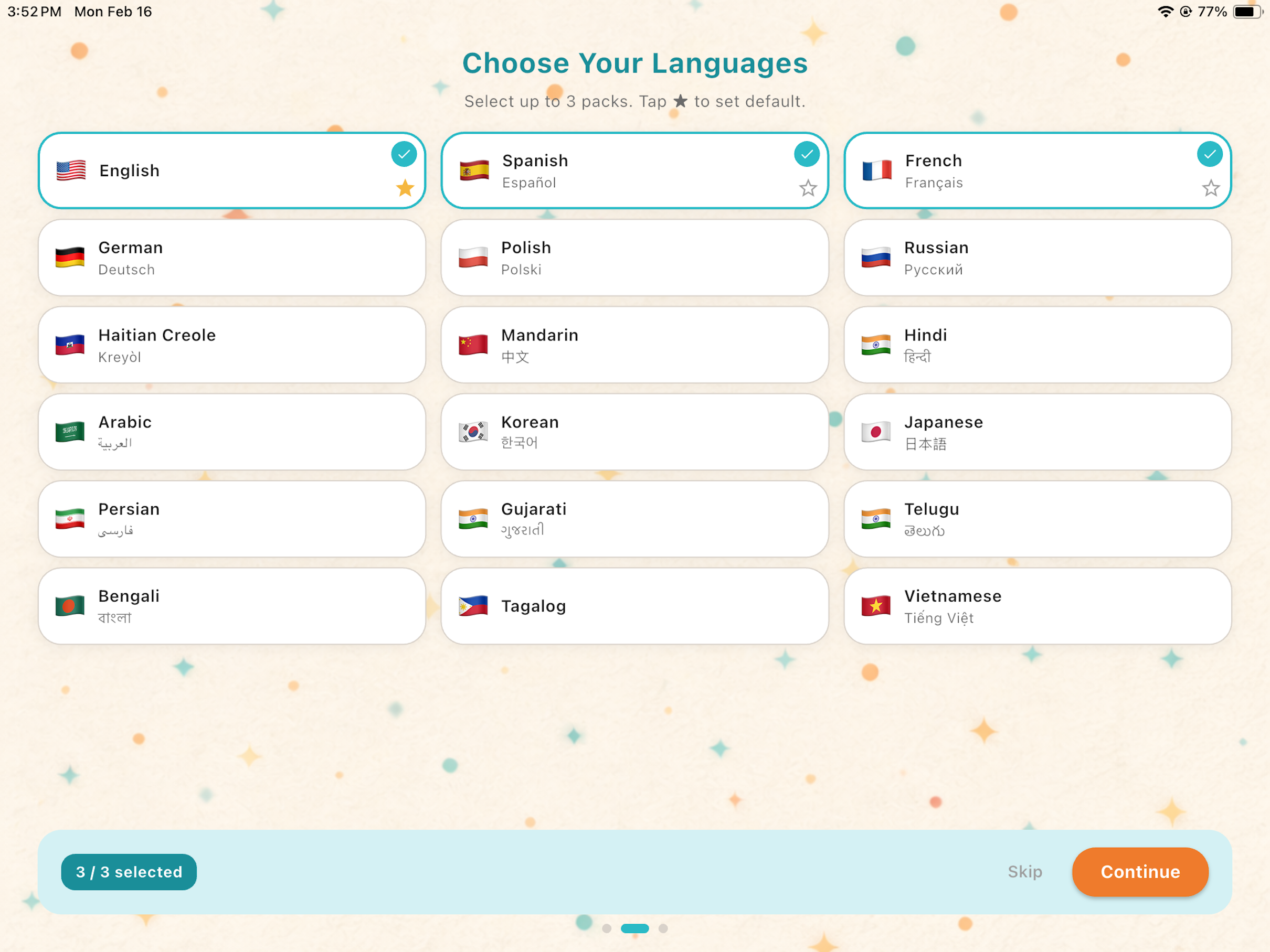 NidoVoix language selection with 18 languages