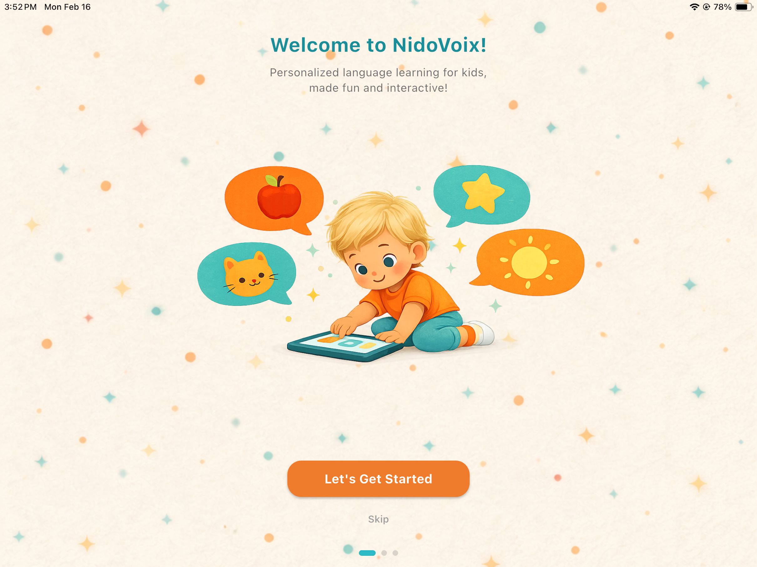Tap and Learn app showing the play mode grid on iPad
